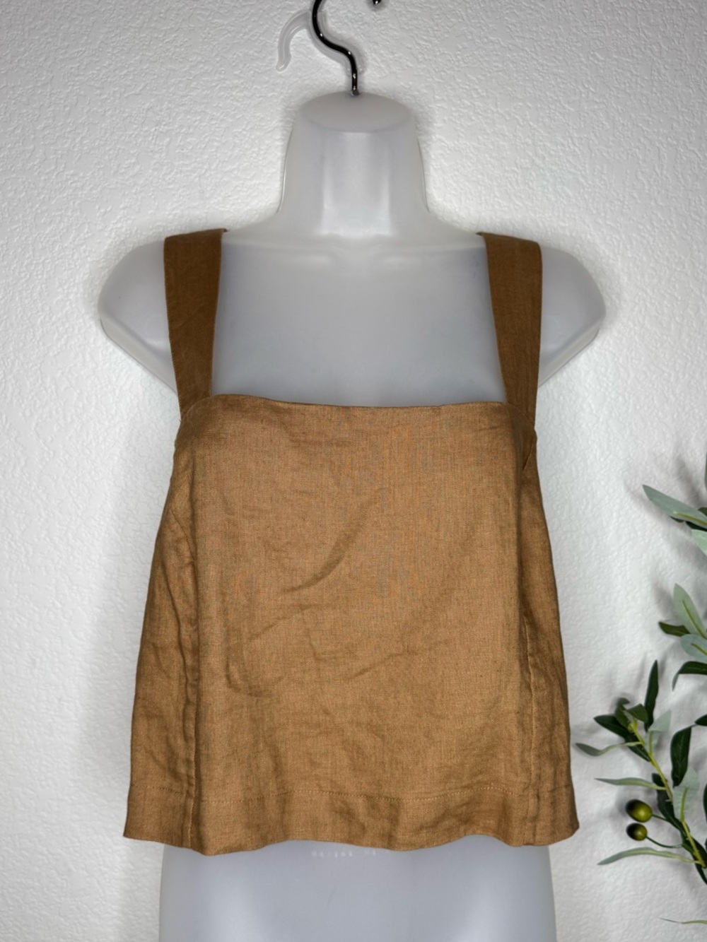 Lunya Linen Crop Tank Top Brown Wide Strap Minimalist Boxy Sleeveless‎ Blouse XL